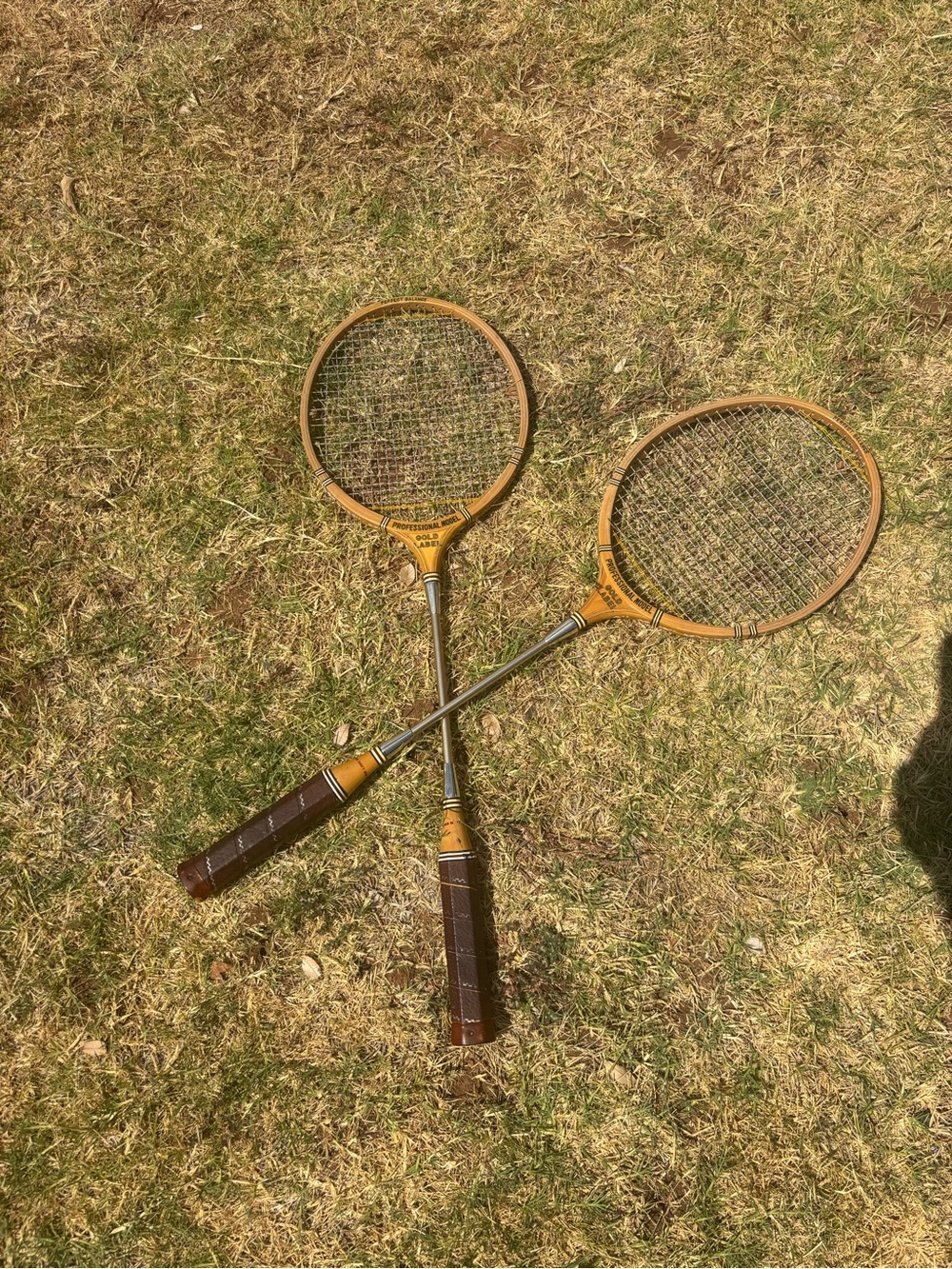 Pair of Vintage Wooden Badminton Rackets - Gold Label Professional Model